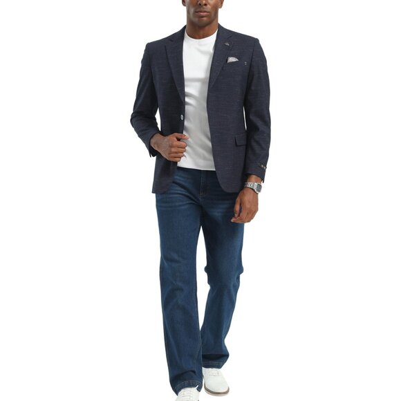 Navy Textured Knit Notch Lapel Slim Fit Tazzio Men's Jacket - Picture 2 of 4